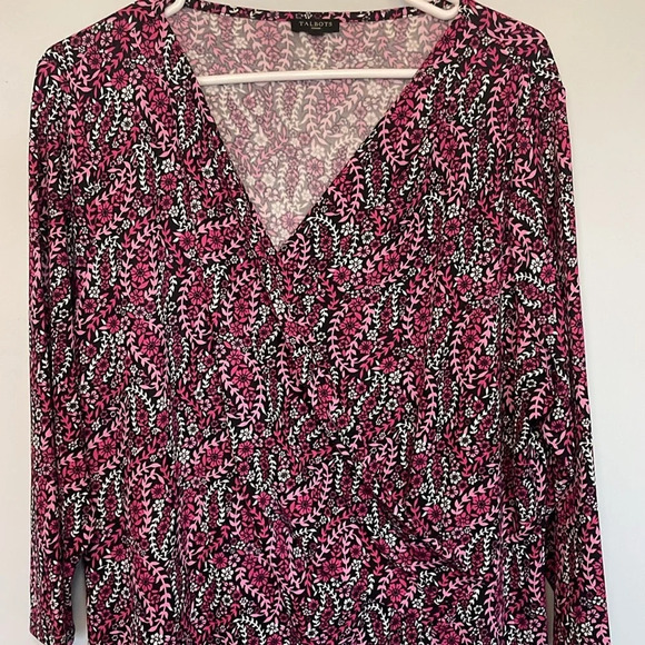 Talbots women’s size xxl dress faux wrap V-neck stretchy pink black floral midi - Picture 4 of 5